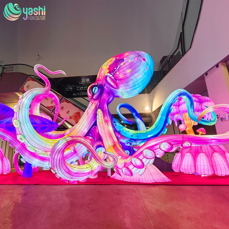 Colorful octopus lanterns made of iron, silk and cloth for holiday parties