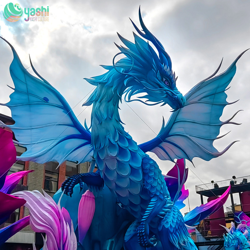 Custom Winged Fantasy Dragon Zigong Lantern, Giant LED Mythical Creature Light Sculpture for Outdoor Festival Theme Park Show