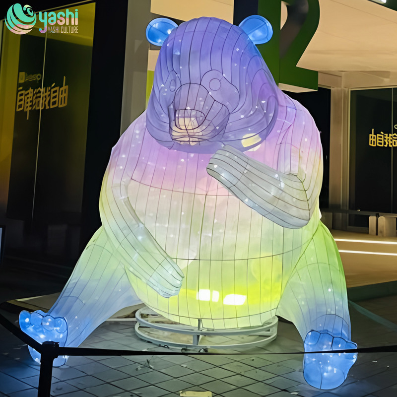 Custom Gradient Color Giant Bear Zigong Lantern, LED Cartoon Animal Light Sculpture for Shopping Mall Indoor & Outdoor Festival Decoration