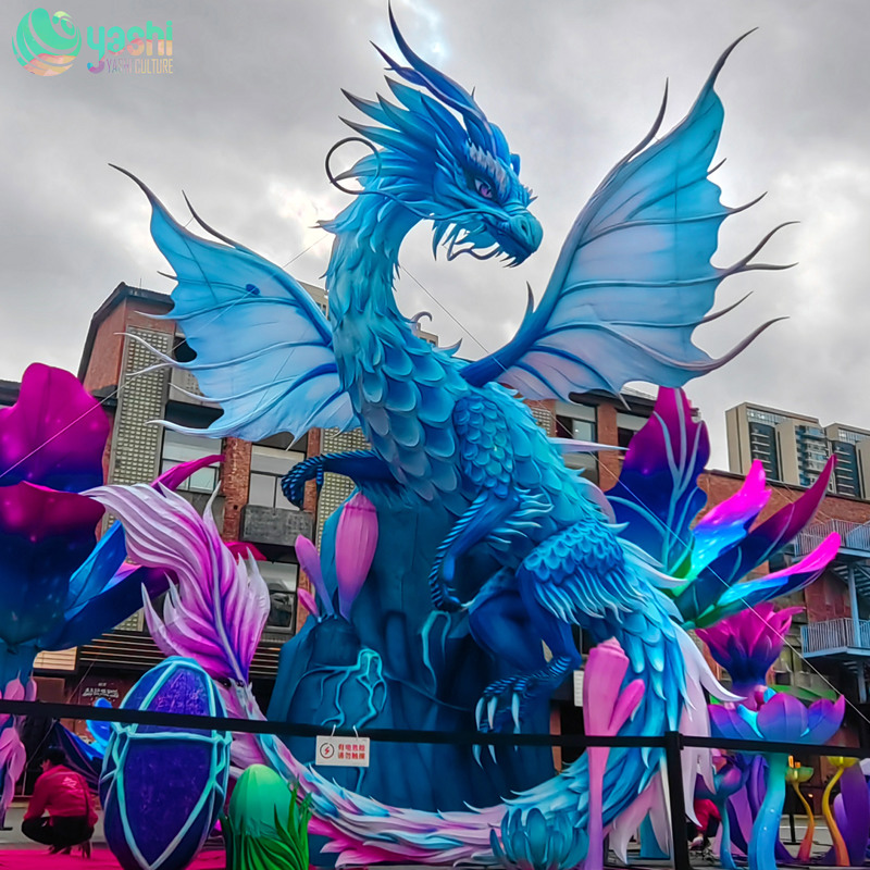 Custom Winged Fantasy Dragon Zigong Lantern, Giant LED Mythical Creature Light Sculpture for Outdoor Festival Theme Park Show