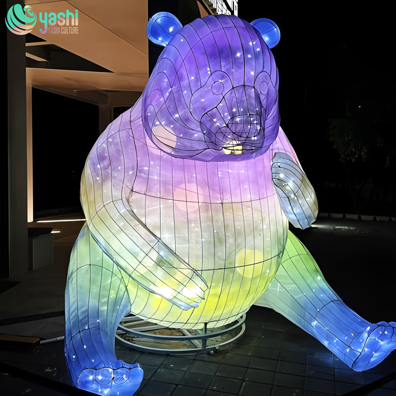 Custom Gradient Color Giant Bear Zigong Lantern, LED Cartoon Animal Light Sculpture for Shopping Mall Indoor & Outdoor Festival Decoration