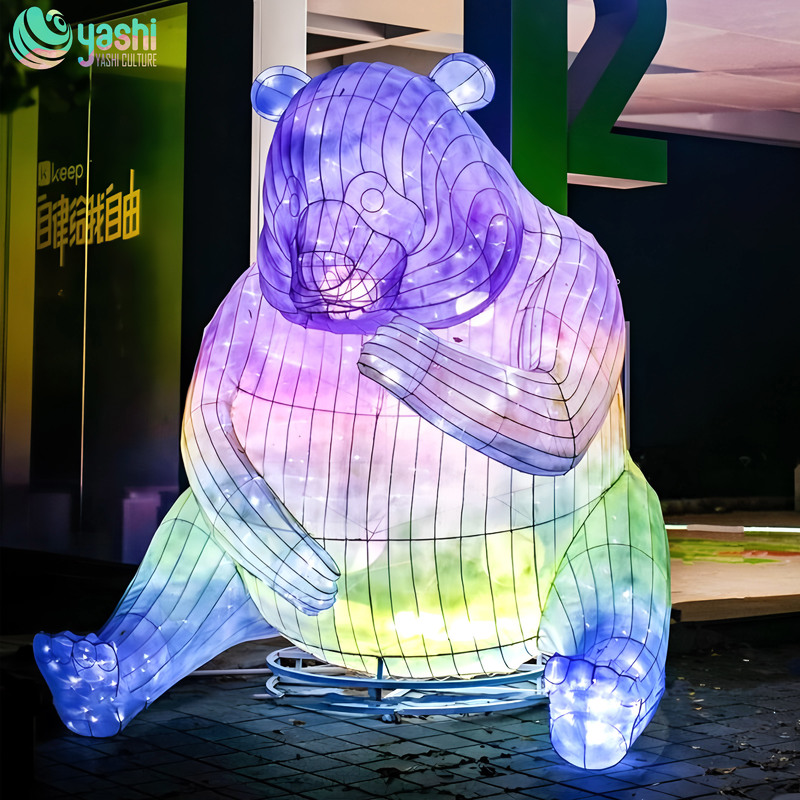 Custom Gradient Color Giant Bear Zigong Lantern, LED Cartoon Animal Light Sculpture for Shopping Mall Indoor & Outdoor Festival Decoration