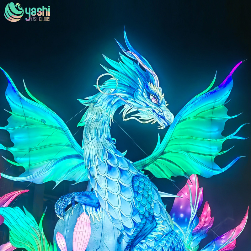Custom Winged Fantasy Dragon Zigong Lantern, Giant LED Mythical Creature Light Sculpture for Outdoor Festival Theme Park Show