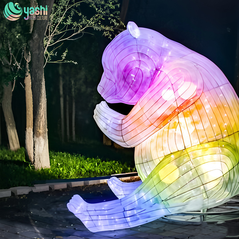 Custom Gradient Color Giant Bear Zigong Lantern, LED Cartoon Animal Light Sculpture for Shopping Mall Indoor & Outdoor Festival Decoration