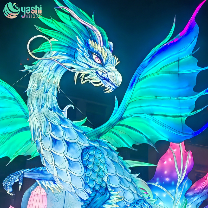 Custom Winged Fantasy Dragon Zigong Lantern, Giant LED Mythical Creature Light Sculpture for Outdoor Festival Theme Park Show