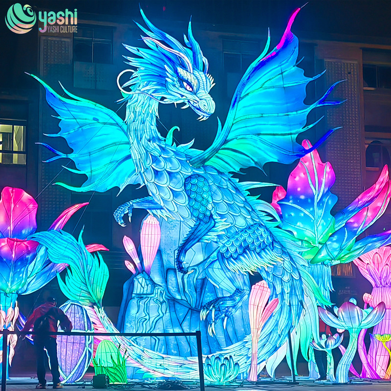 Custom Winged Fantasy Dragon Zigong Lantern, Giant LED Mythical Creature Light Sculpture for Outdoor Festival Theme Park Show