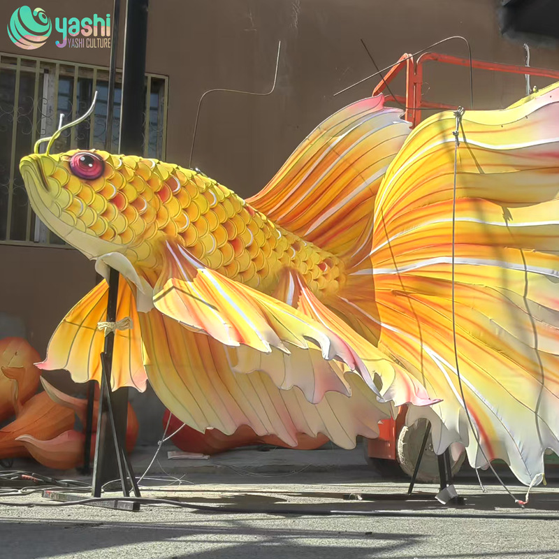 Custom Giant Betta Fish Zigong Lantern, Large Ornamental Goldfish LED Light Sculpture, Waterproof Outdoor Aquatic Theme Festival Light Installation