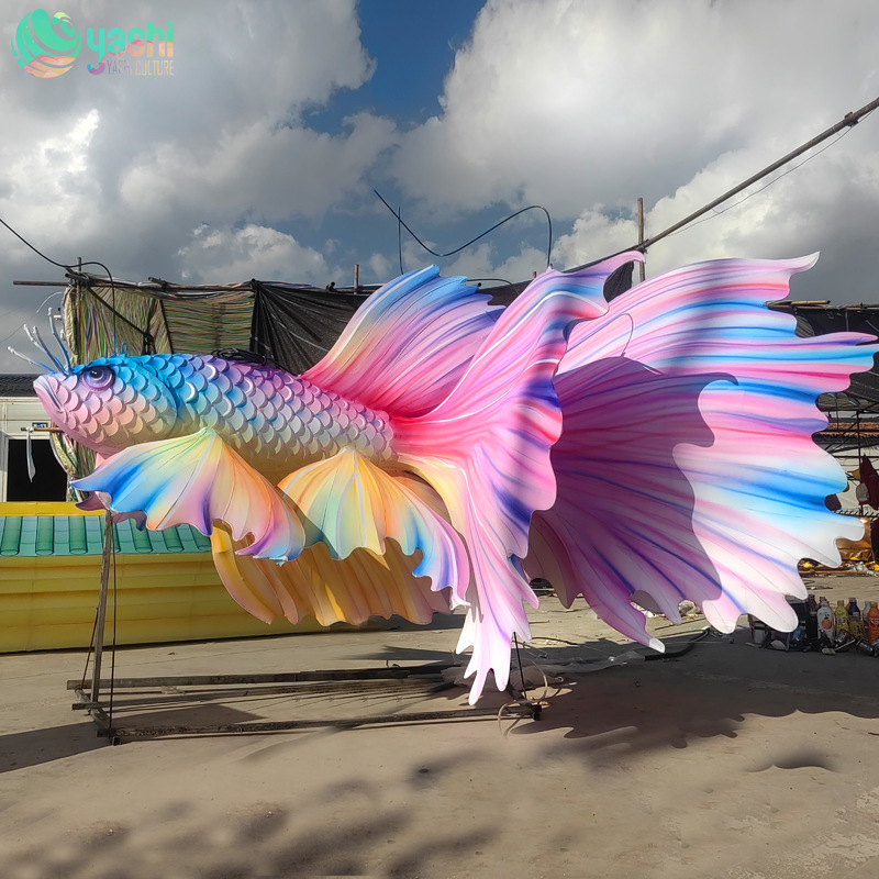 Custom Giant Betta Fish Zigong Lantern, Large Ornamental Goldfish LED Light Sculpture, Waterproof Outdoor Aquatic Theme Festival Light Installation