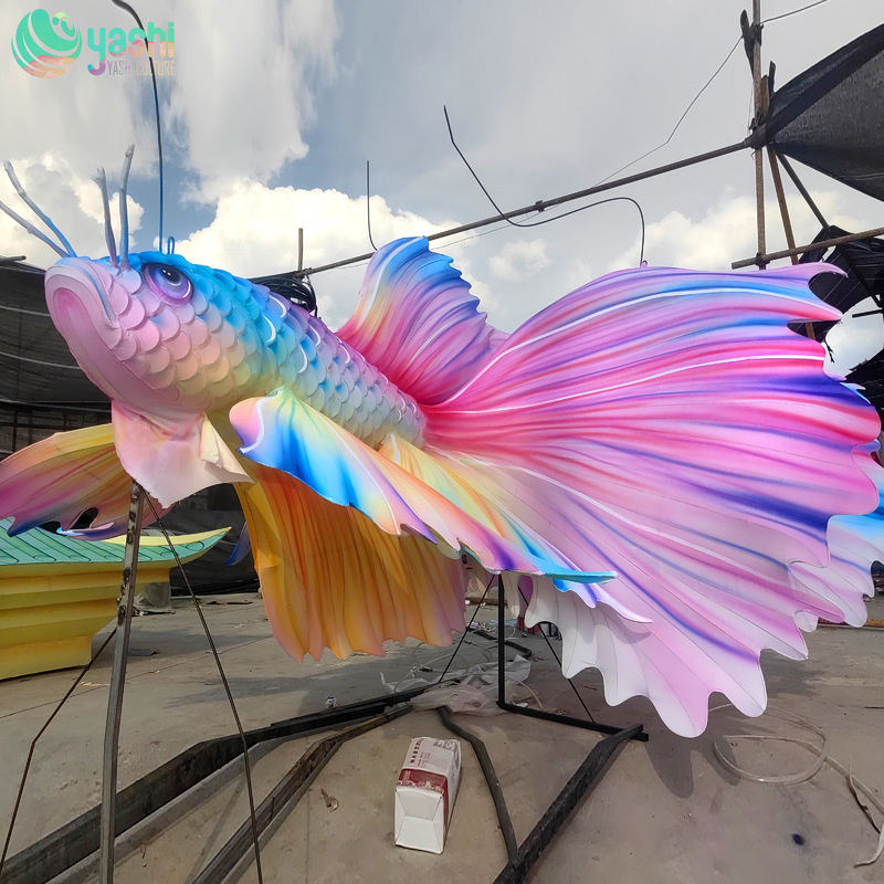 Custom Giant Betta Fish Zigong Lantern, Large Ornamental Goldfish LED Light Sculpture, Waterproof Outdoor Aquatic Theme Festival Light Installation