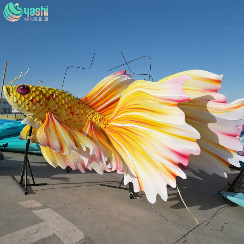 Custom Giant Betta Fish Zigong Lantern, Large Ornamental Goldfish LED Light Sculpture, Waterproof Outdoor Aquatic Theme Festival Light Installation