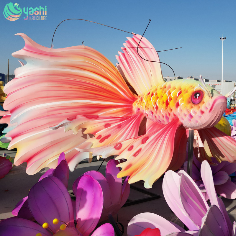 Custom Giant Betta Fish Zigong Lantern, Large Ornamental Goldfish LED Light Sculpture, Waterproof Outdoor Aquatic Theme Festival Light Installation