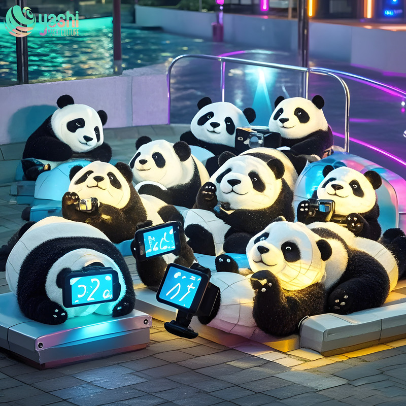 Lovely and hand-made panda-shaped lanterns made of iron wire and silk cloth, suitable for indoor/outdoor festival supplies and party supplies