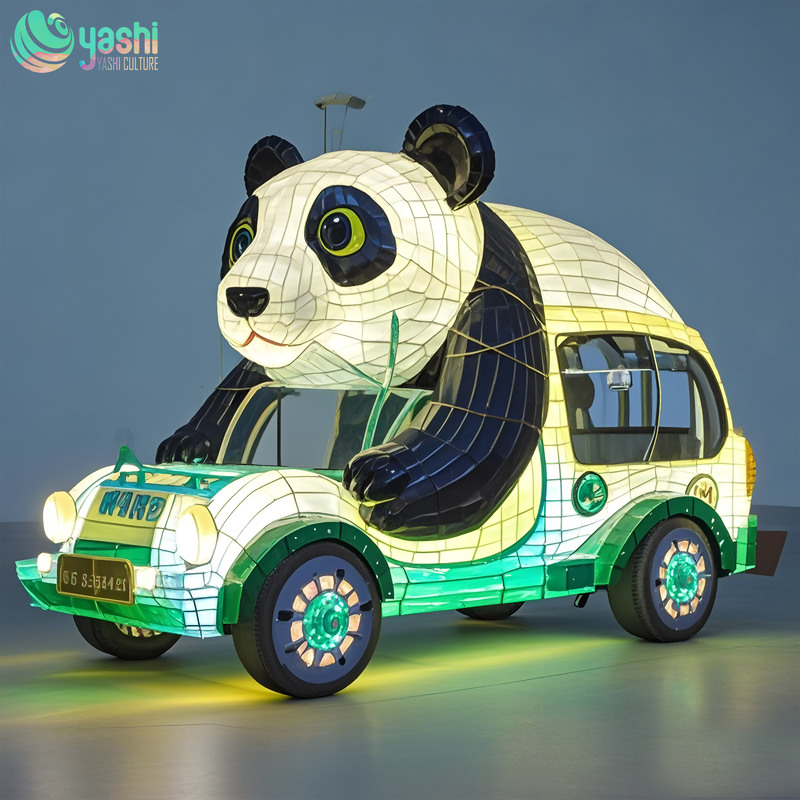 Hot Selling Steel Wire Cloth Fabric LED Lantern Panda Sightseeing Bus Colorful Animal  for Park & Zoo