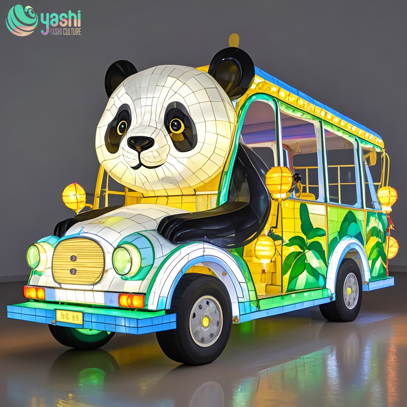 Hot Selling Steel Wire Cloth Fabric LED Lantern Panda Sightseeing Bus Colorful Animal  for Park & Zoo