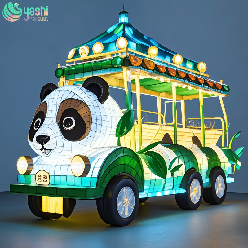 Hot Selling Steel Wire Cloth Fabric LED Lantern Panda Sightseeing Bus Colorful Animal  for Park & Zoo