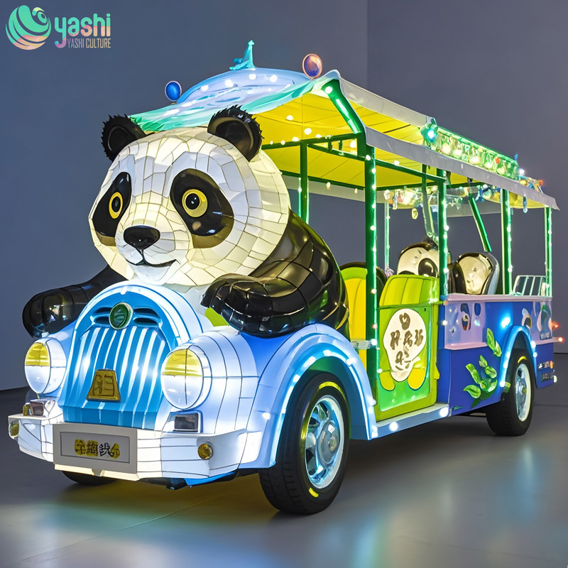 Hot Selling Steel Wire Cloth Fabric LED Lantern Panda Sightseeing Bus Colorful Animal  for Park & Zoo