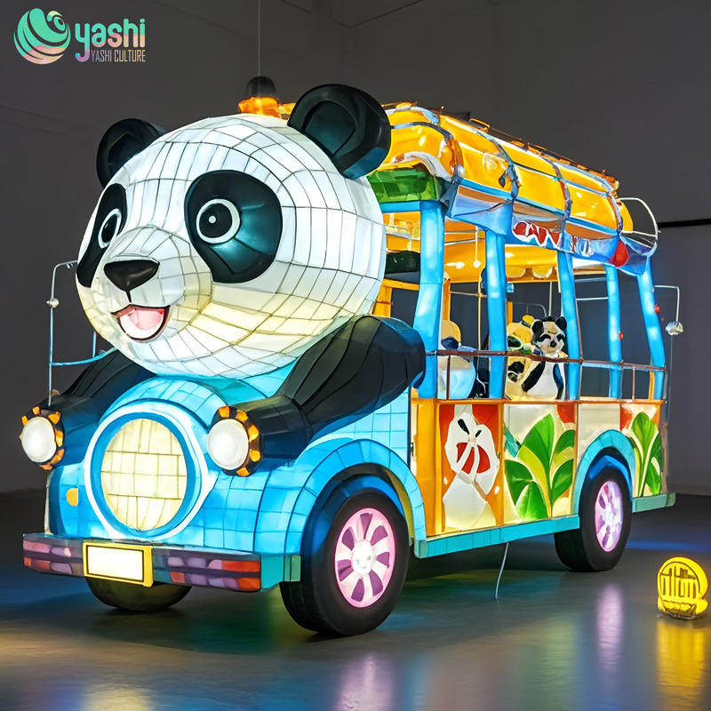 Hot Selling Steel Wire Cloth Fabric LED Lantern Panda Sightseeing Bus Colorful Animal  for Park & Zoo