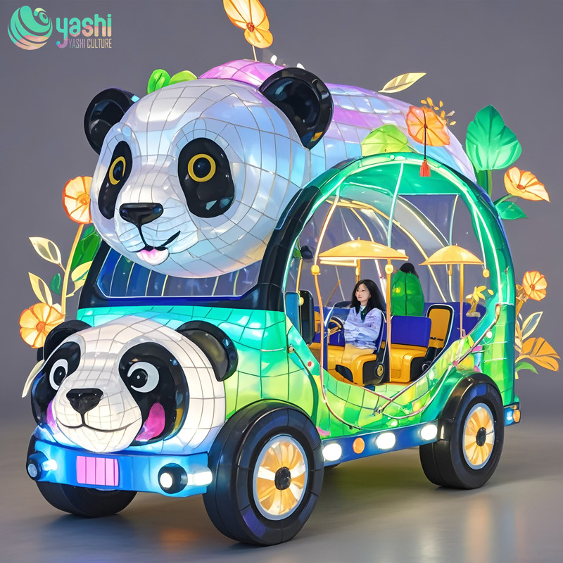 Hot Selling Steel Wire Cloth Fabric LED Lantern Panda Sightseeing Bus Colorful Animal  for Park & Zoo