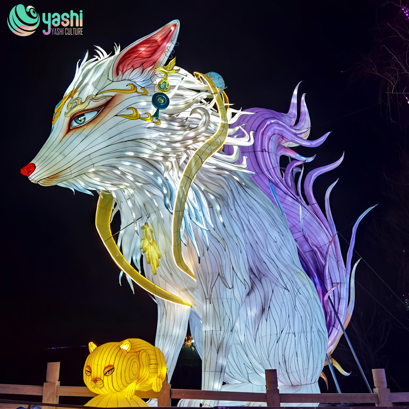 Custom Nine‑Tailed Fox Lantern, Mythical Creature LED Light Sculpture for Theme Park Light Festival