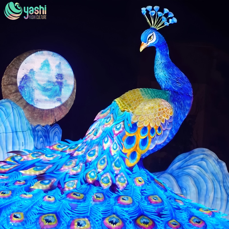 Custom Giant Peacock Lantern Installation, Large‑Scale Bird LED Light Sculpture for Park Plaza Light Festival