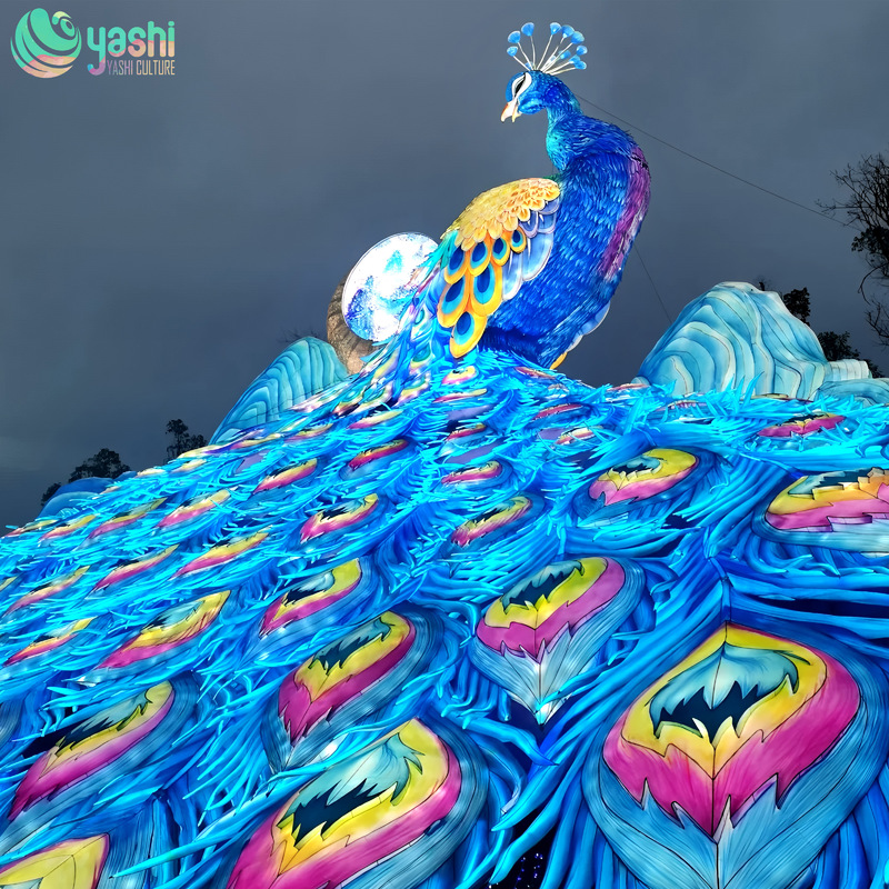 Custom Giant Peacock Lantern Installation, Large‑Scale Bird LED Light Sculpture for Park Plaza Light Festival