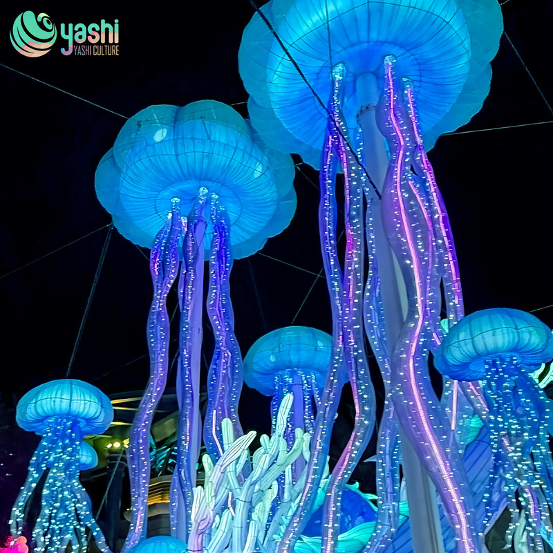 Custom Hanging Jellyfish Zigong Lantern, Large LED Ocean‑Theme Light Sculpture for Aquarium & Indoor Shopping Mall Decoration