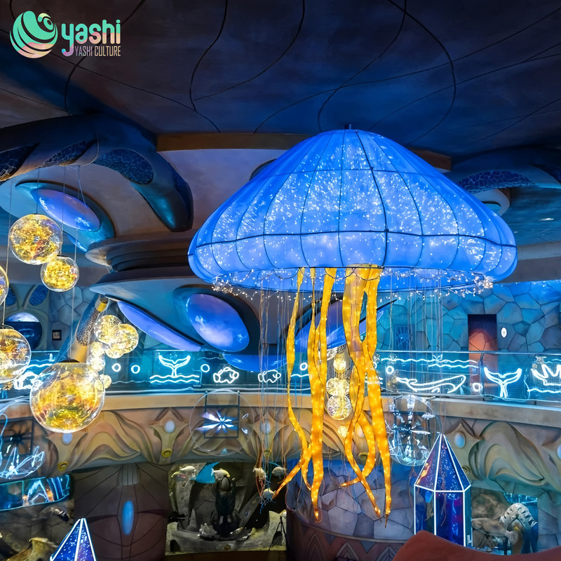 Custom Hanging Jellyfish Zigong Lantern, Large LED Ocean‑Theme Light Sculpture for Aquarium & Indoor Shopping Mall Decoration
