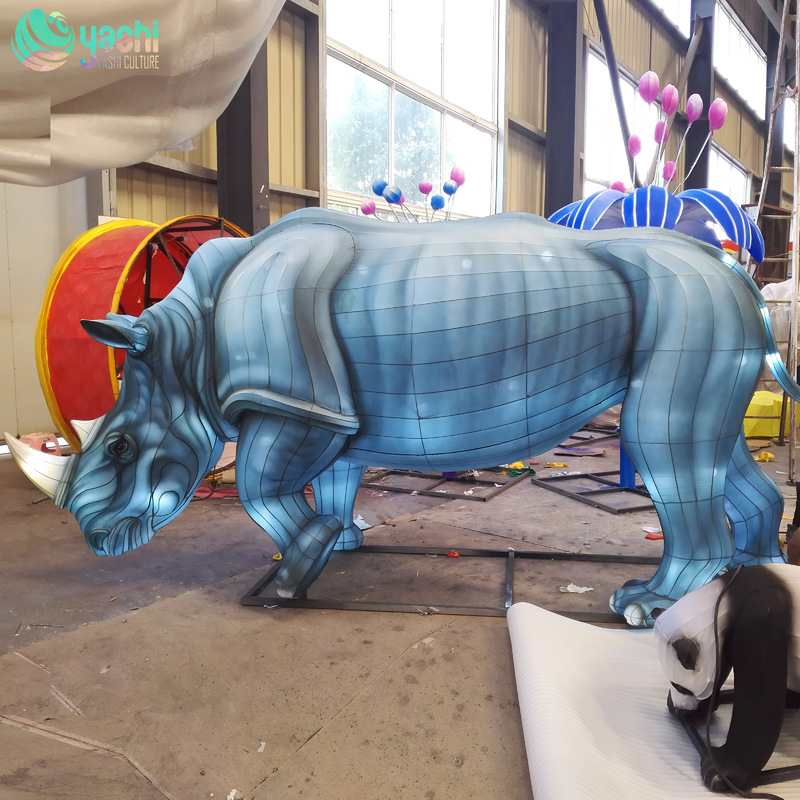 Custom Realistic Rhinoceros Zigong Lantern, Giant LED Animal Light Sculpture for Zoo Park & Night Festival Display