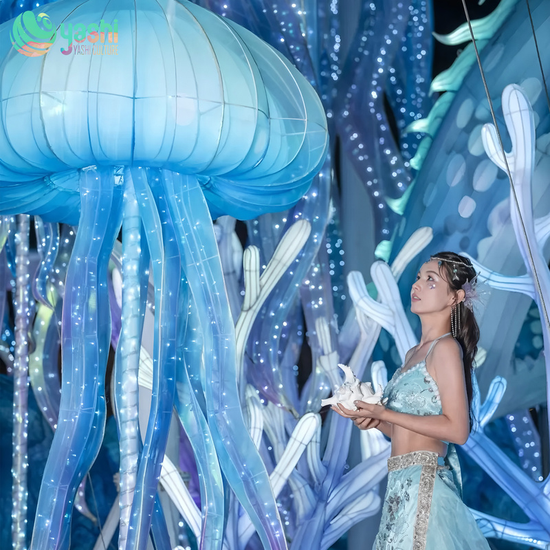 Custom Hanging Jellyfish Zigong Lantern, Large LED Ocean‑Theme Light Sculpture for Aquarium & Indoor Shopping Mall Decoration