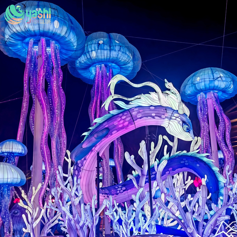 Custom Hanging Jellyfish Zigong Lantern, Large LED Ocean‑Theme Light Sculpture for Aquarium & Indoor Shopping Mall Decoration