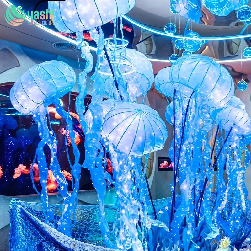 Custom Hanging Jellyfish Zigong Lantern, Large LED Ocean‑Theme Light Sculpture for Aquarium & Indoor Shopping Mall Decoration