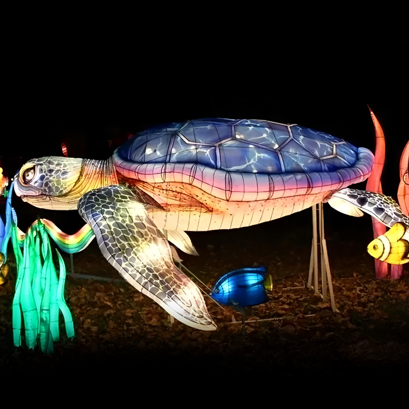 Custom Giant Sea Turtle Zigong Lantern, LED Marine Animal Light Sculpture for Underwater‑Theme Night Festival