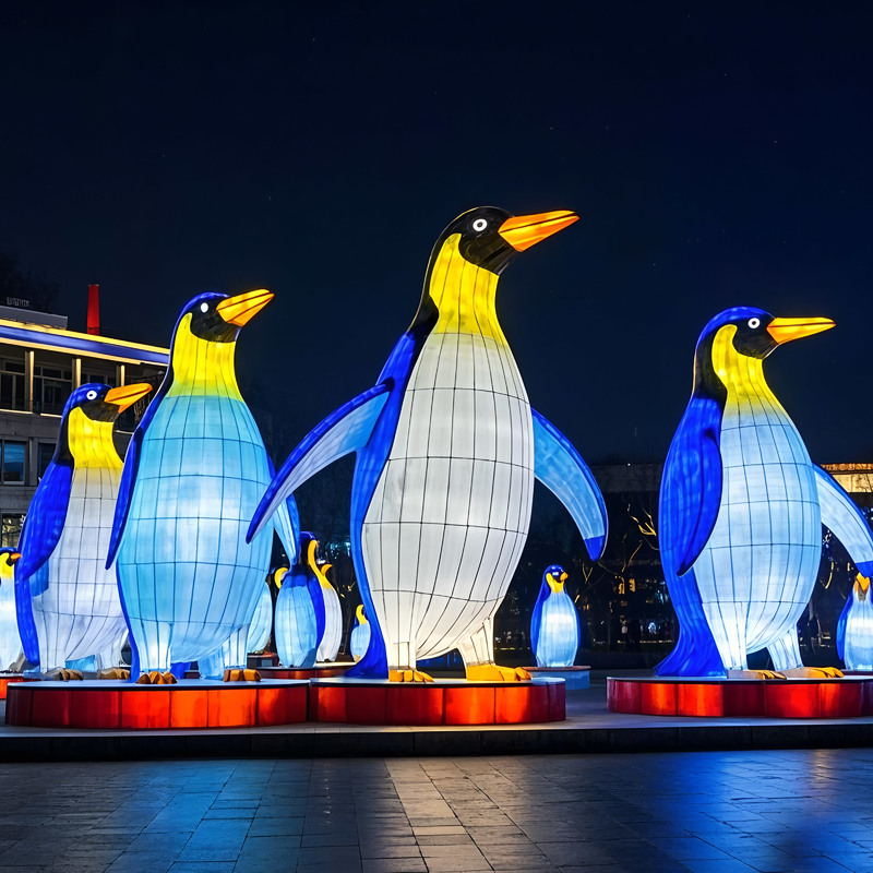 Custom Penguin Family Zigong Lantern Set, Giant LED Winter Animal Light Sculpture for Outdoor Plaza Christmas & Winter Festival Show