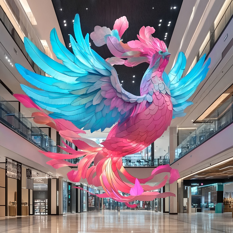 Custom Giant Phoenix Zigong Lantern, Colorful LED Bird Light Sculpture for Shopping Mall Atrium Hanging Festival Decoration