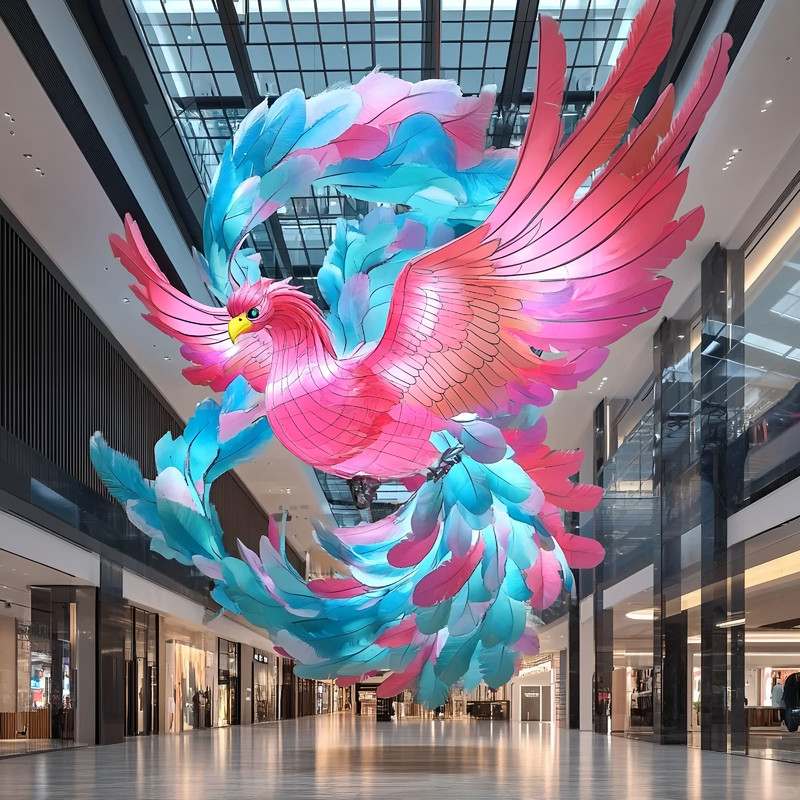 Custom Giant Phoenix Zigong Lantern, Colorful LED Bird Light Sculpture for Shopping Mall Atrium Hanging Festival Decoration