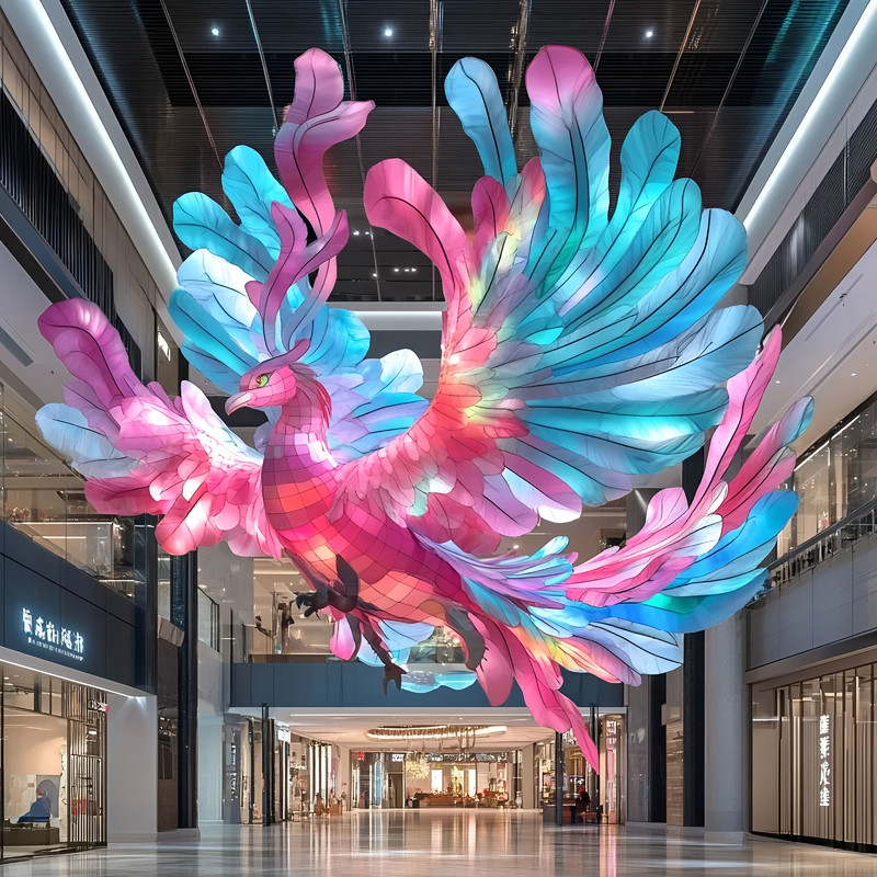 Custom Giant Phoenix Zigong Lantern, Colorful LED Bird Light Sculpture for Shopping Mall Atrium Hanging Festival Decoration