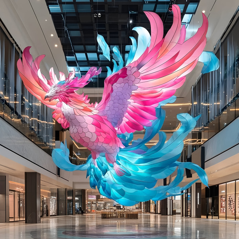 Custom Giant Phoenix Zigong Lantern, Colorful LED Bird Light Sculpture for Shopping Mall Atrium Hanging Festival Decoration