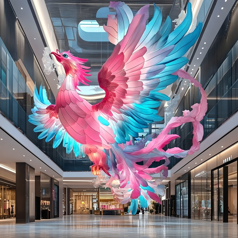 Custom Giant Phoenix Zigong Lantern, Colorful LED Bird Light Sculpture for Shopping Mall Atrium Hanging Festival Decoration