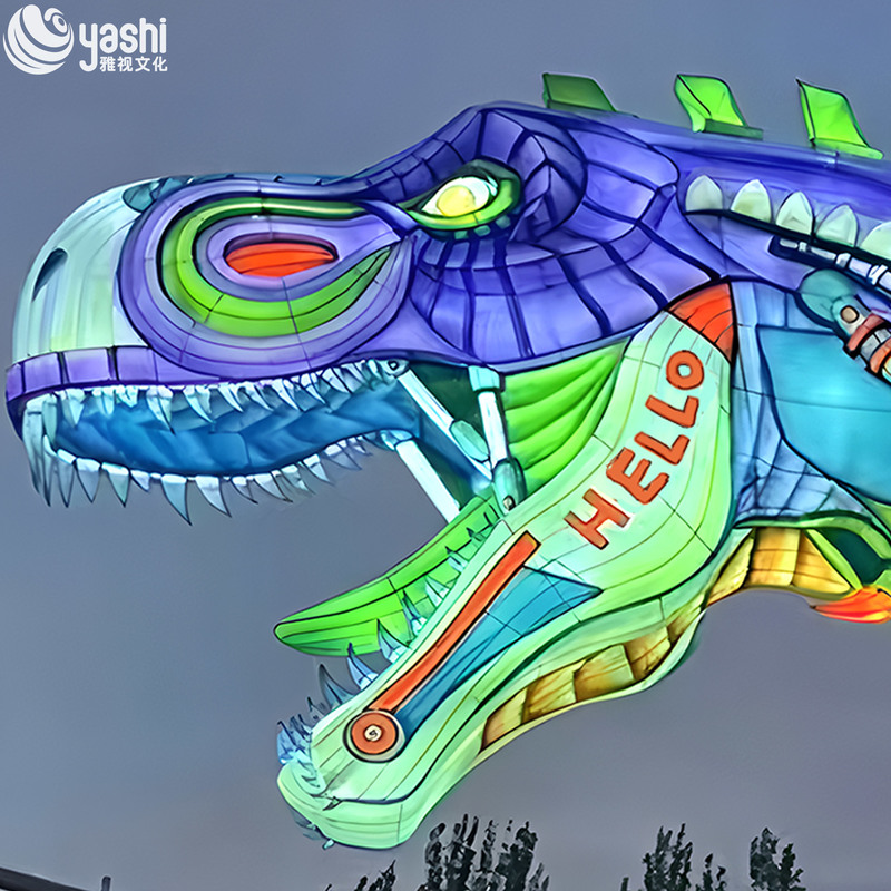 Custom Mecha‑Style T‑Rex Dinosaur Zigong Lantern, Giant LED Robot Dinosaur Light Sculpture for Theme Park Night Festival