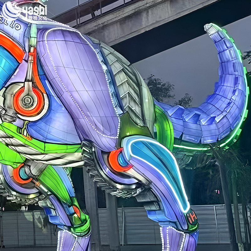 Custom Mecha‑Style T‑Rex Dinosaur Zigong Lantern, Giant LED Robot Dinosaur Light Sculpture for Theme Park Night Festival