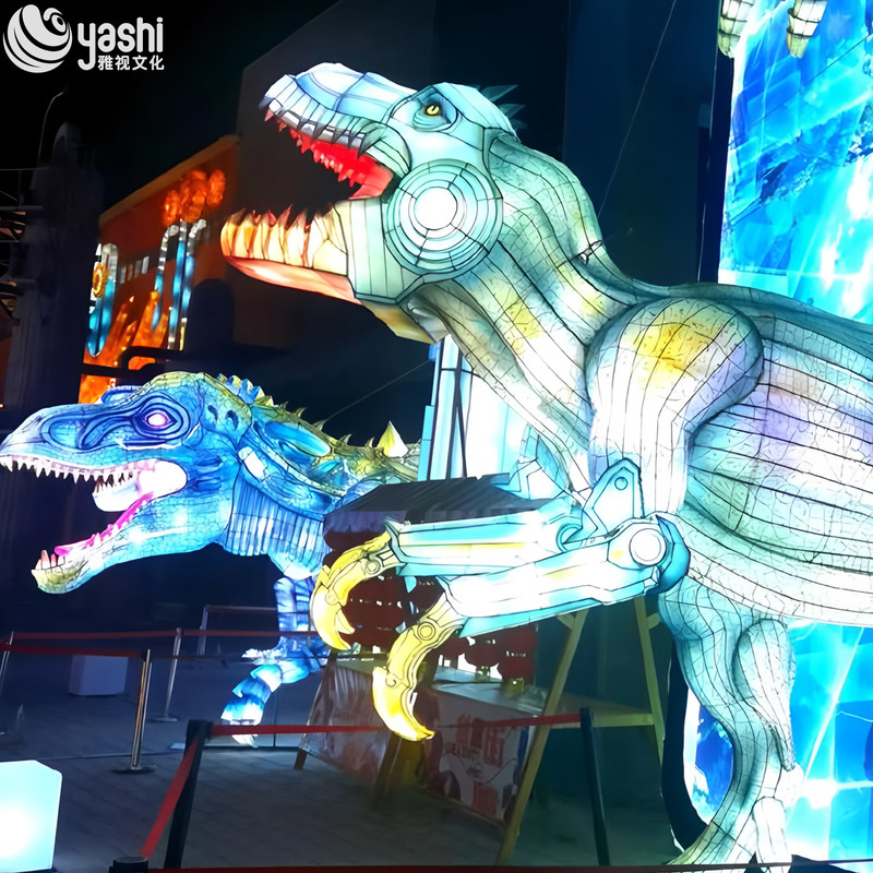 Custom Sci‑Fi Mecha Velociraptor Zigong Lantern, Giant LED Mechanical Dinosaur Light Sculpture for Theme Park Night Festival