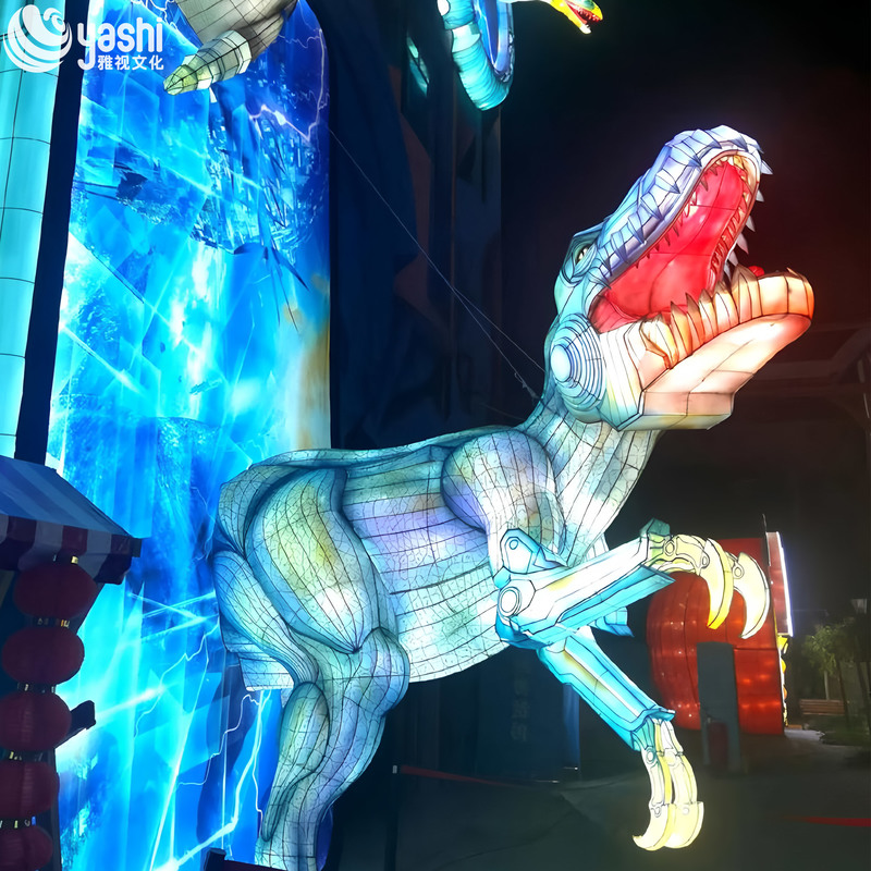 Custom Sci‑Fi Mecha Velociraptor Zigong Lantern, Giant LED Mechanical Dinosaur Light Sculpture for Theme Park Night Festival