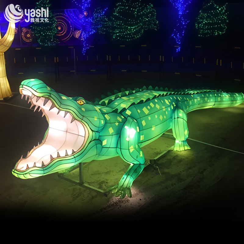 Custom Giant Crocodile Zigong Lantern, Realistic LED Animal Light Sculpture for Theme Park & Night Festival Display