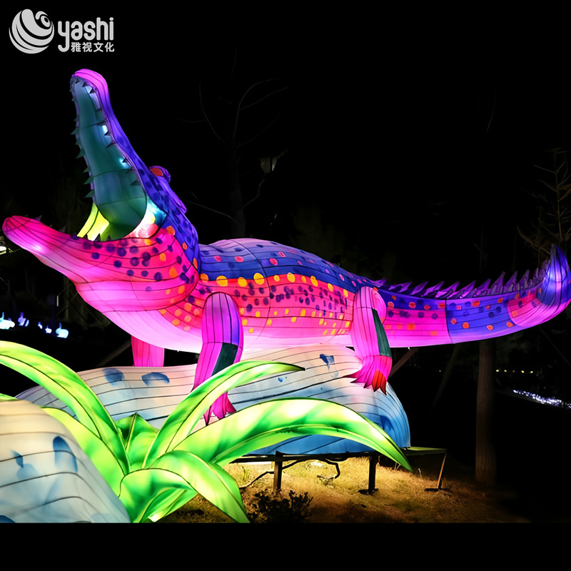 Custom Giant Crocodile Zigong Lantern, Realistic LED Animal Light Sculpture for Theme Park & Night Festival Display
