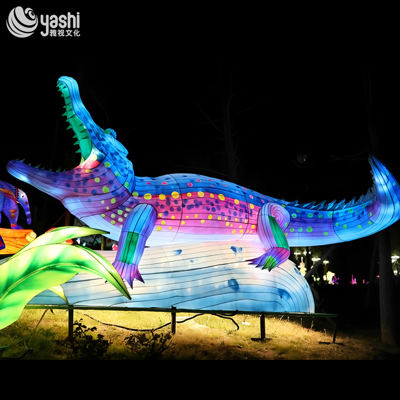 Custom Giant Crocodile Zigong Lantern, Realistic LED Animal Light Sculpture for Theme Park & Night Festival Display