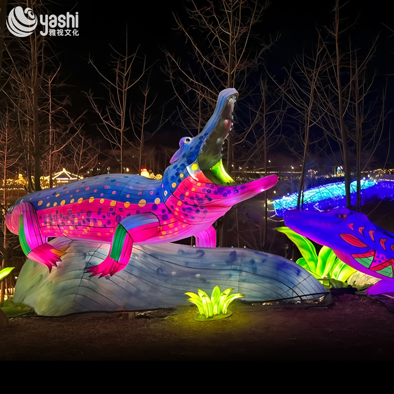 Custom Giant Crocodile Zigong Lantern, Realistic LED Animal Light Sculpture for Theme Park & Night Festival Display