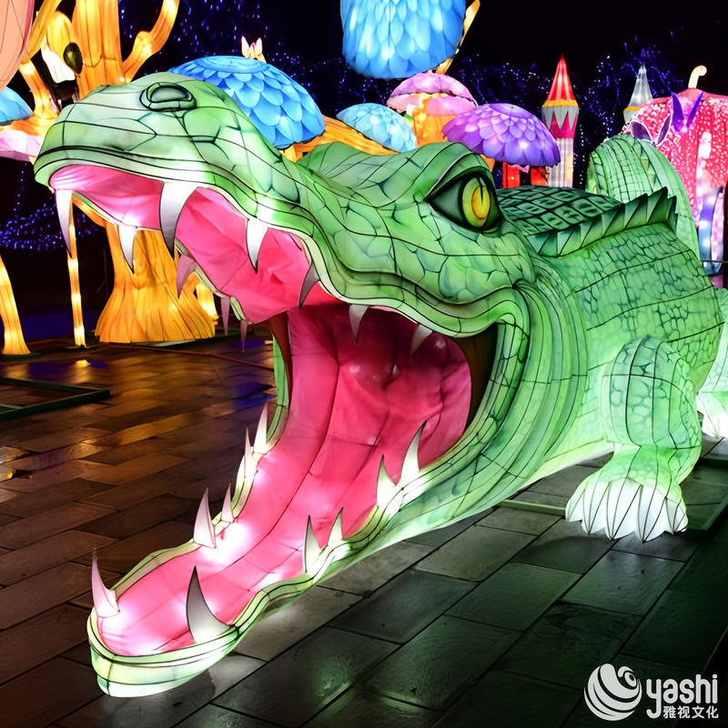 Custom Giant Crocodile Zigong Lantern, Realistic LED Animal Light Sculpture for Theme Park & Night Festival Display
