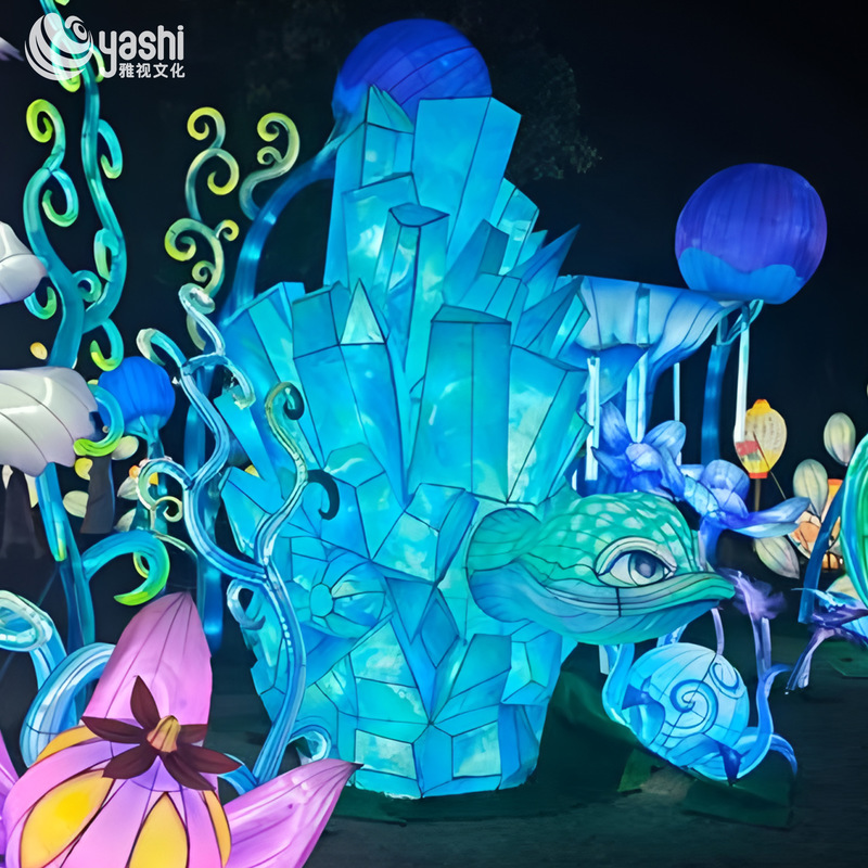 Custom Crystal Fantasy Creature Zigong Lantern Set, LED Magical Plant & Animal Light Sculpture for Night Theme Park