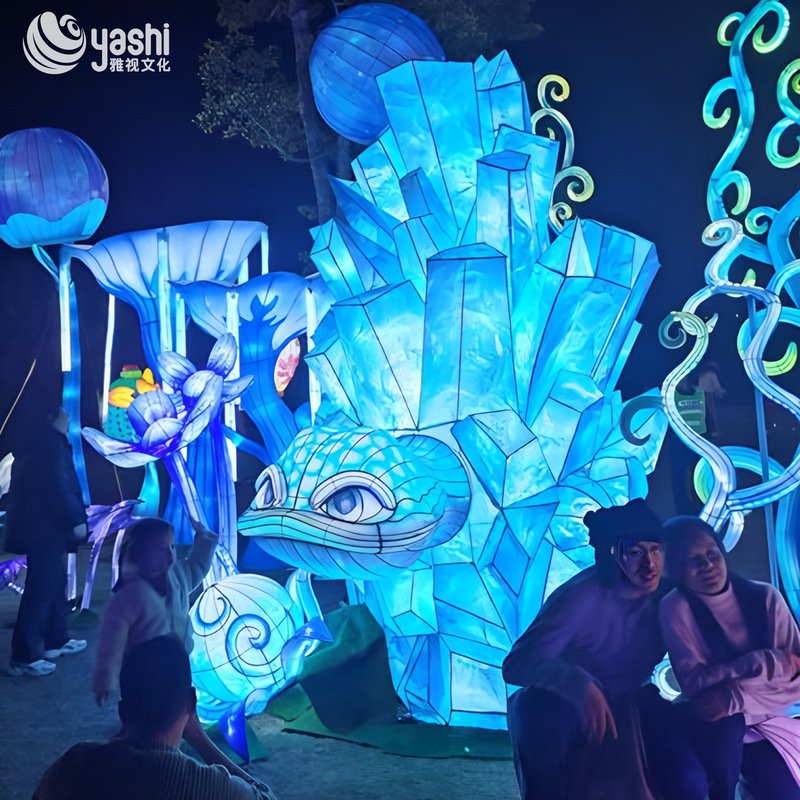 Custom Crystal Fantasy Creature Zigong Lantern Set, LED Magical Plant & Animal Light Sculpture for Night Theme Park