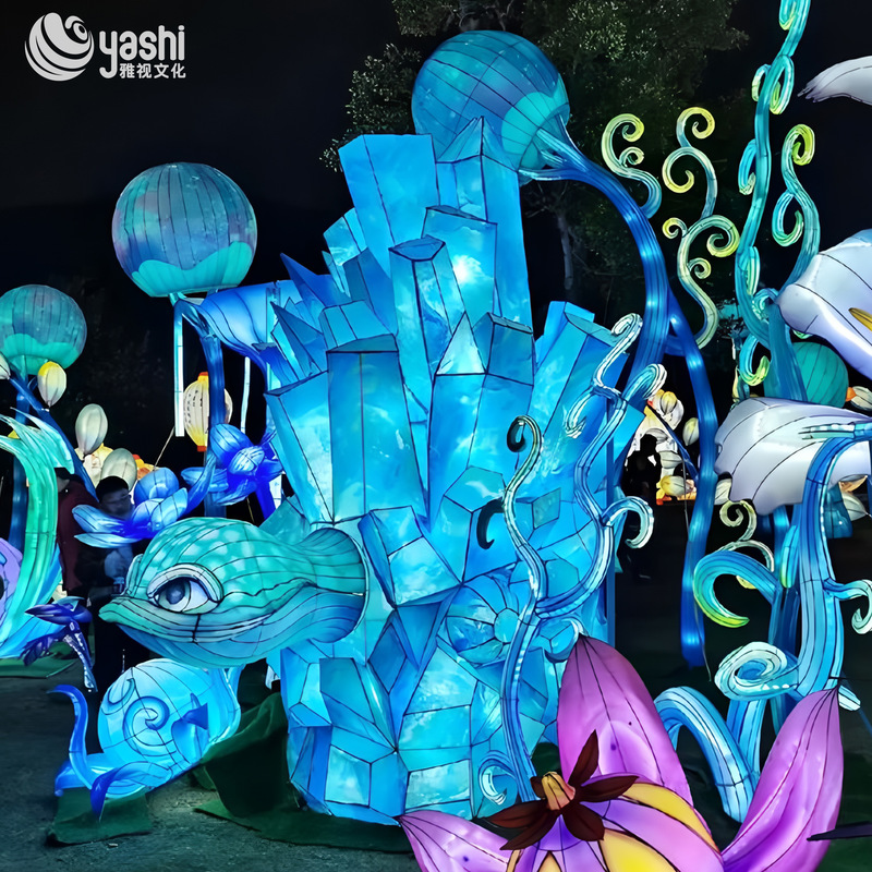 Custom Crystal Fantasy Creature Zigong Lantern Set, LED Magical Plant & Animal Light Sculpture for Night Theme Park